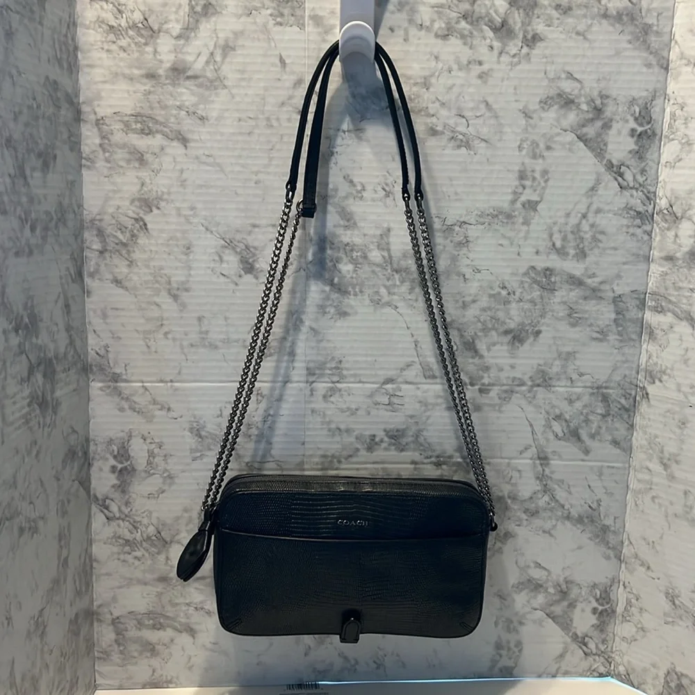 VTG 2013 Coach Poppy Flight Bag in Black‎ Python Embossed Leather Verifi…